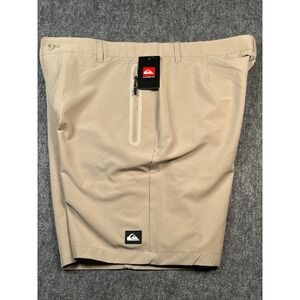 Quiksilver  Hybrid Short 38 Tan Beige Casual Comfort Zip‎ Pockets Surf Logo New